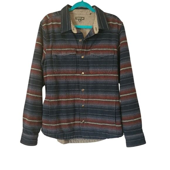 Toad&Co Shirt Mens Striped Flannel Mojac Dos Shirtjac Shacket Snap Front | M EUC - Picture 2 of 14
